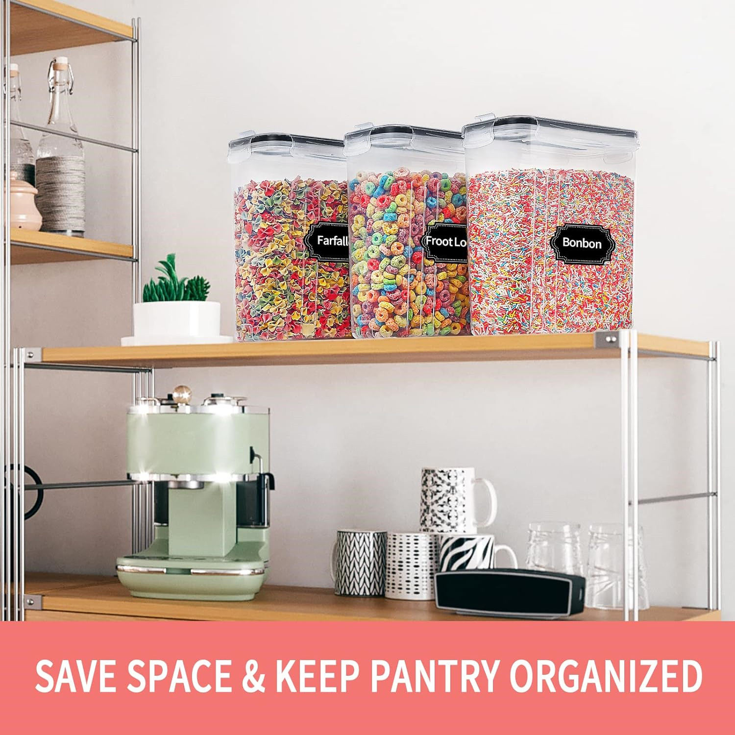 Food Storage Acrylic Containers - 2.5L Cereal Storage Containers with Lids