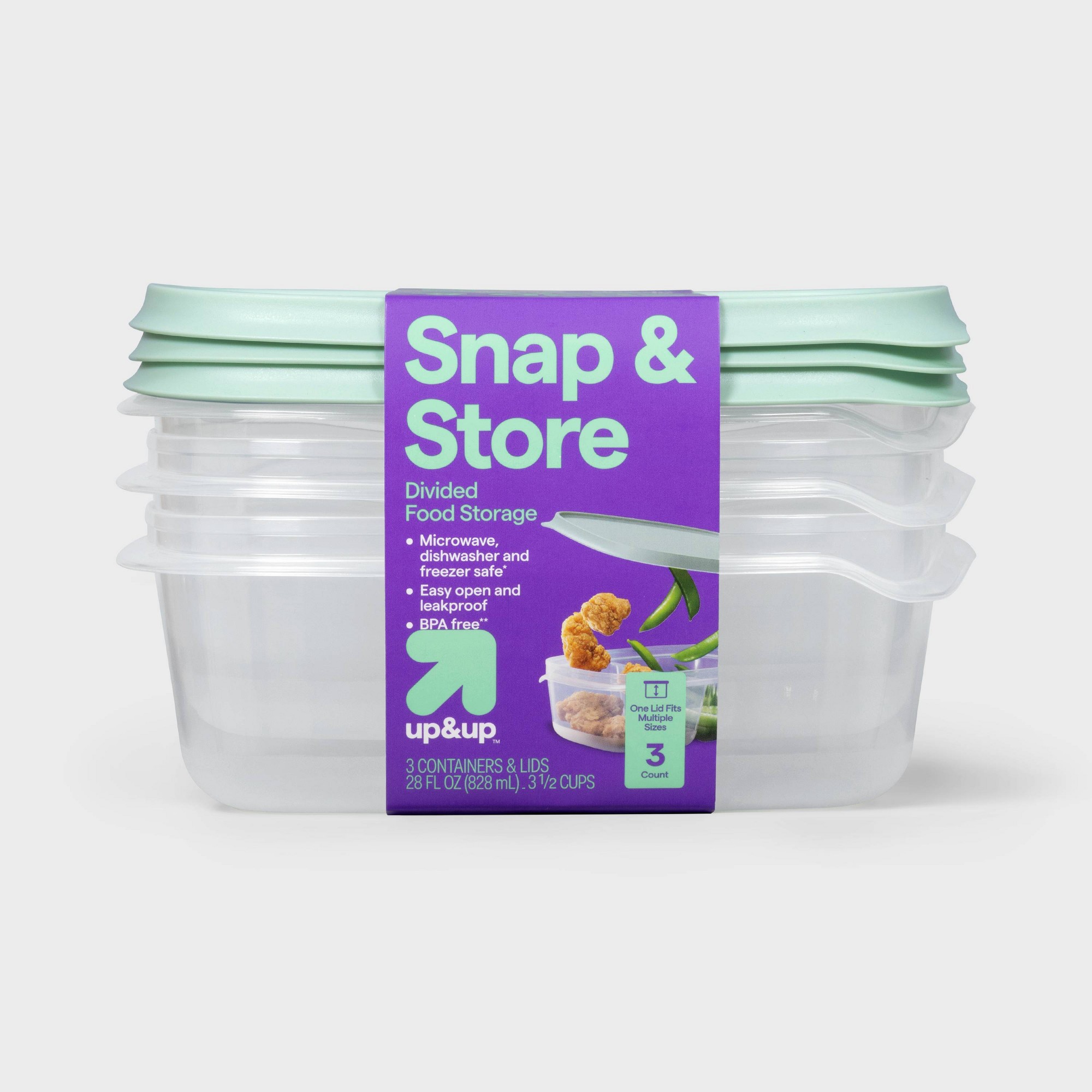 Food Storage Dividers - 3ct Clear Plastic Divided Rectangle Food