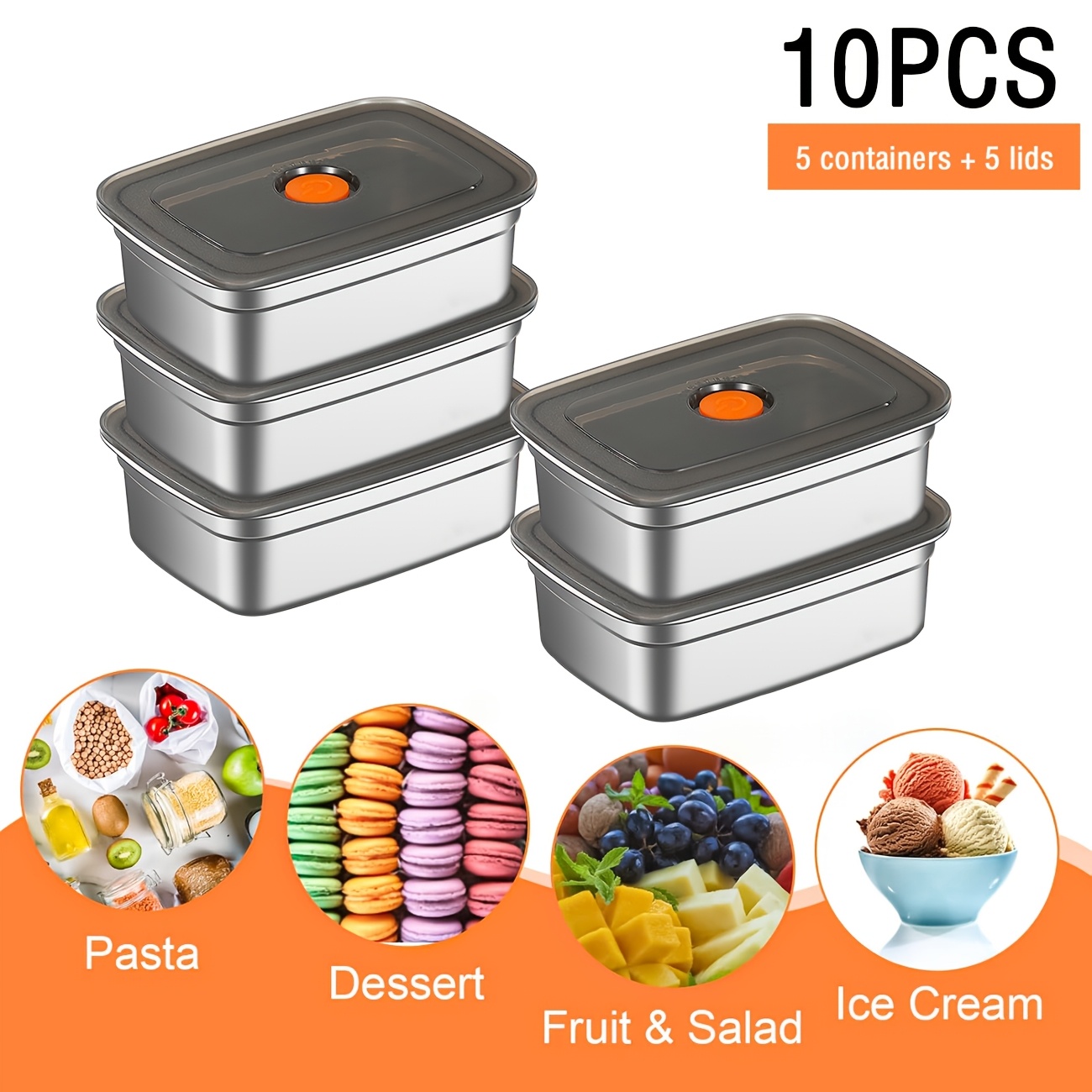 Food Storage Stainless Steel Containers - 10-Piece Stainless Steel Food Storage Containers