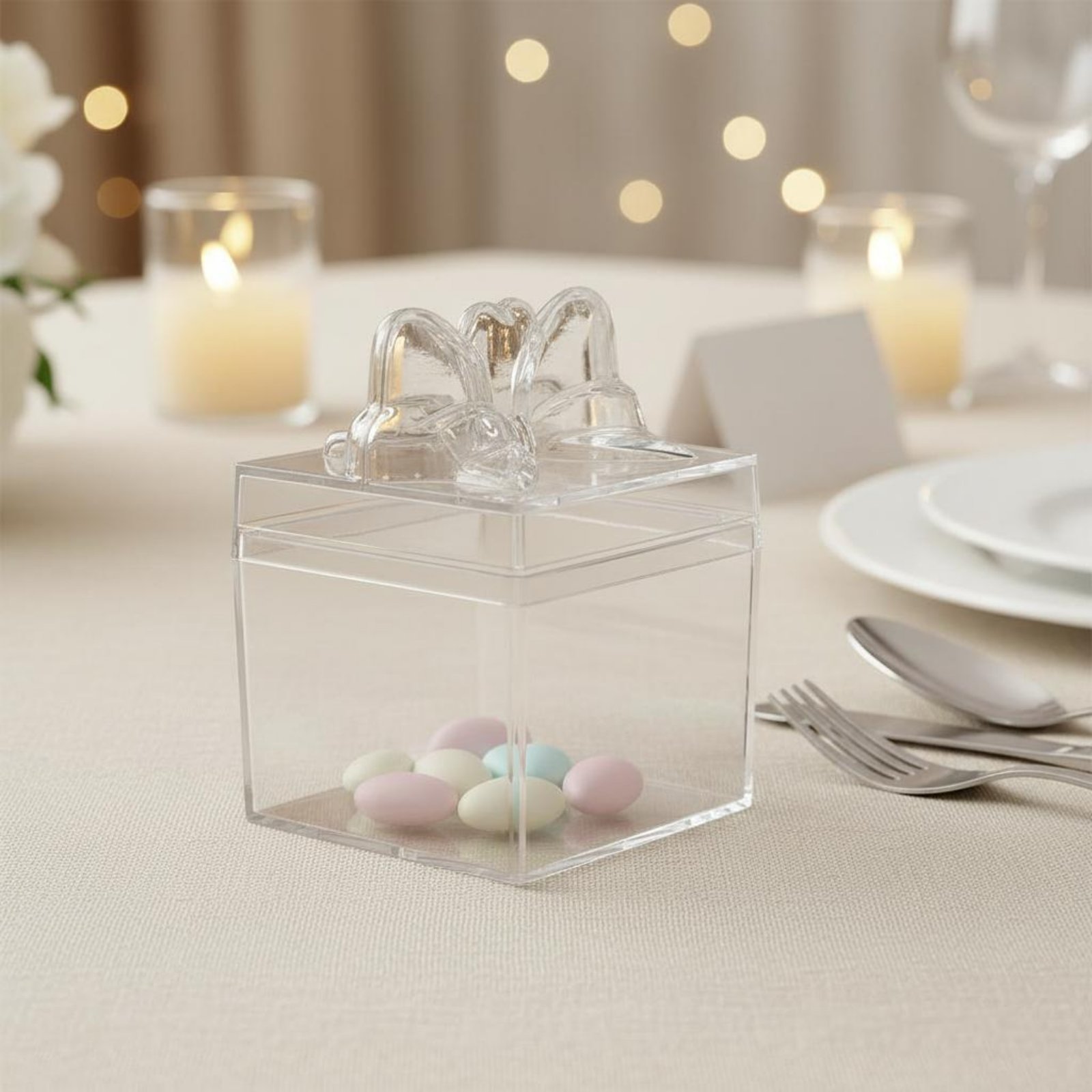 Food Storage Plastic Boxes - Clear Plastic Candy Box with Ribbon