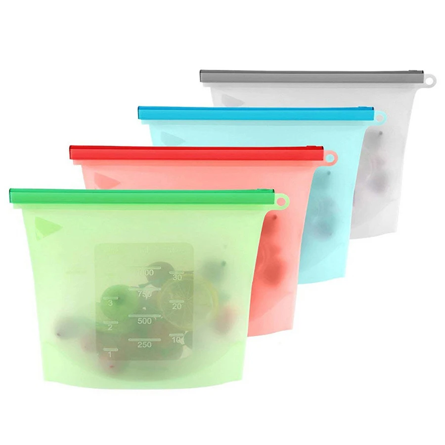 Food Storage Silicone Bags - 1000ml Reusable Silicone Food Grade Storage