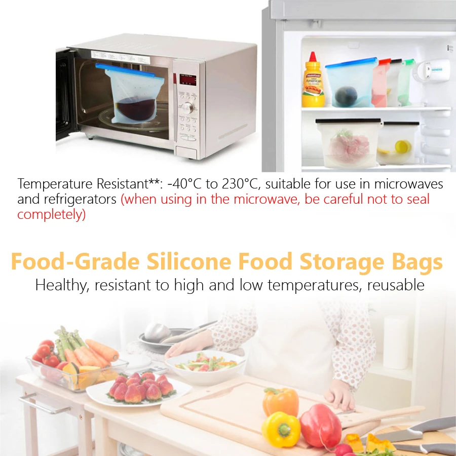 1000ml Reusable Silicone Food  - Food Storage Silicone Bags review and price